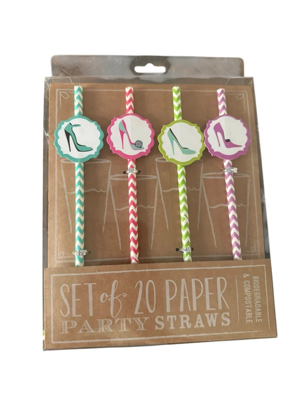 Shoe High Heel Paper Party Straws Set of 20 Bridal Shower Girls Brunch NIP